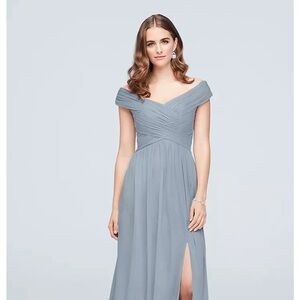 David’s Bridal Crisscross Off-the-Shoulder Mesh Dress
